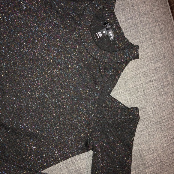 Aqua Black Metallic Cold Shoulder Crewneck Sweater - Picture 3 of 4